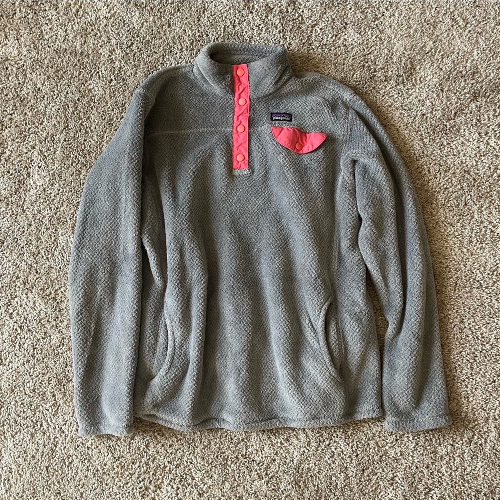 Patagonia‎ Synchilla Youth Pullover Girls 2X Pink Gray Pullover Cozy